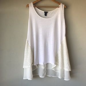 TORRID White Tank Top w/multi-patterned fabric 2X